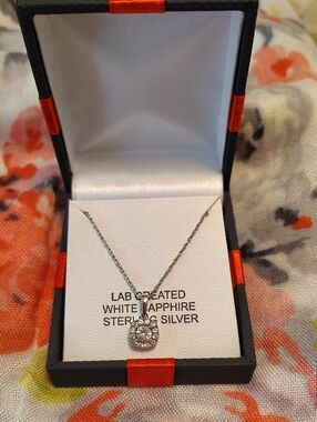 New White Sapphire Sterling Silver Pendant Necklace